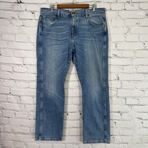 Wrangler Rooted Jeans Mens 36x30 Made In USA Blue Denim Medium Wash Straight Leg
